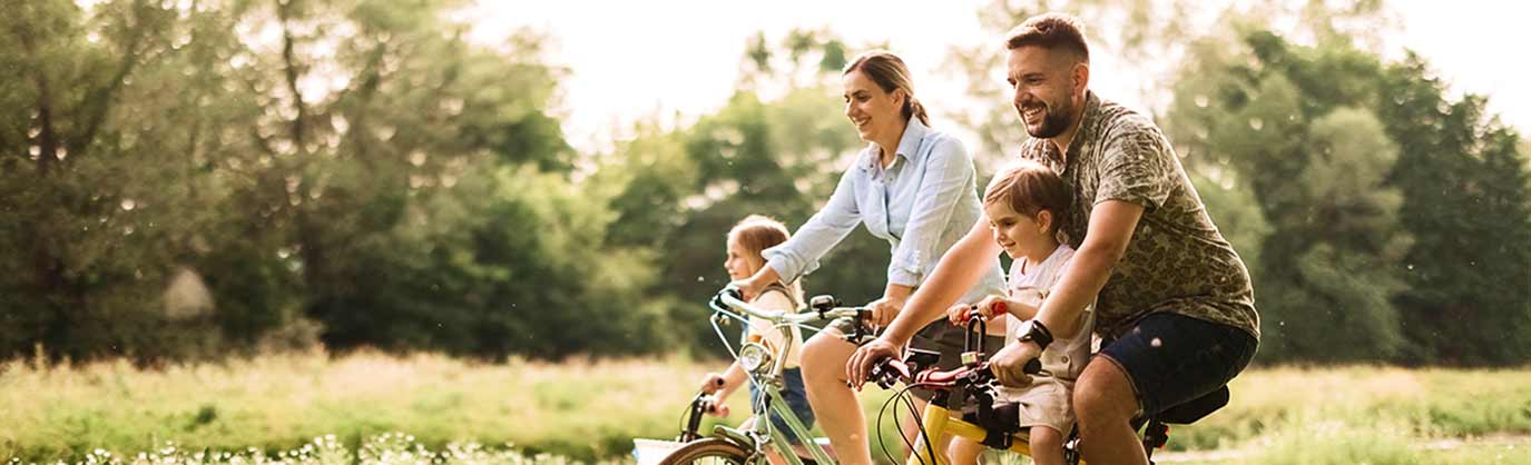 A family on bikes
